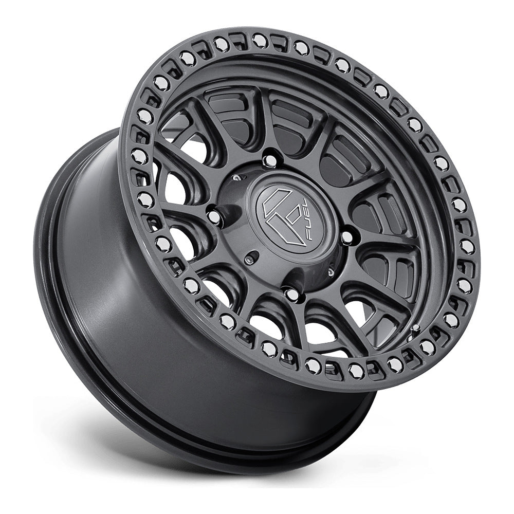 Fuel Cycle FV832 UTV wheel in gloss gunmetal, side angle showing the barrel and lip