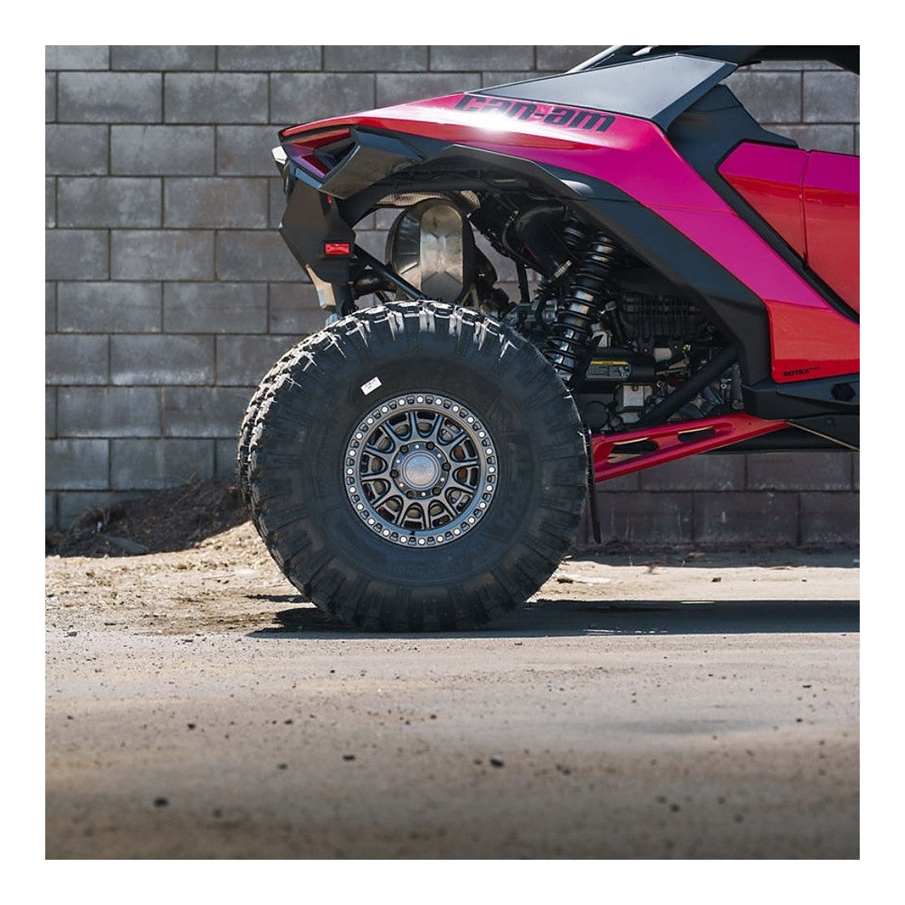 Fuel Cycle FV832 UTV wheel in gloss gunmetal, mounted on a UTV