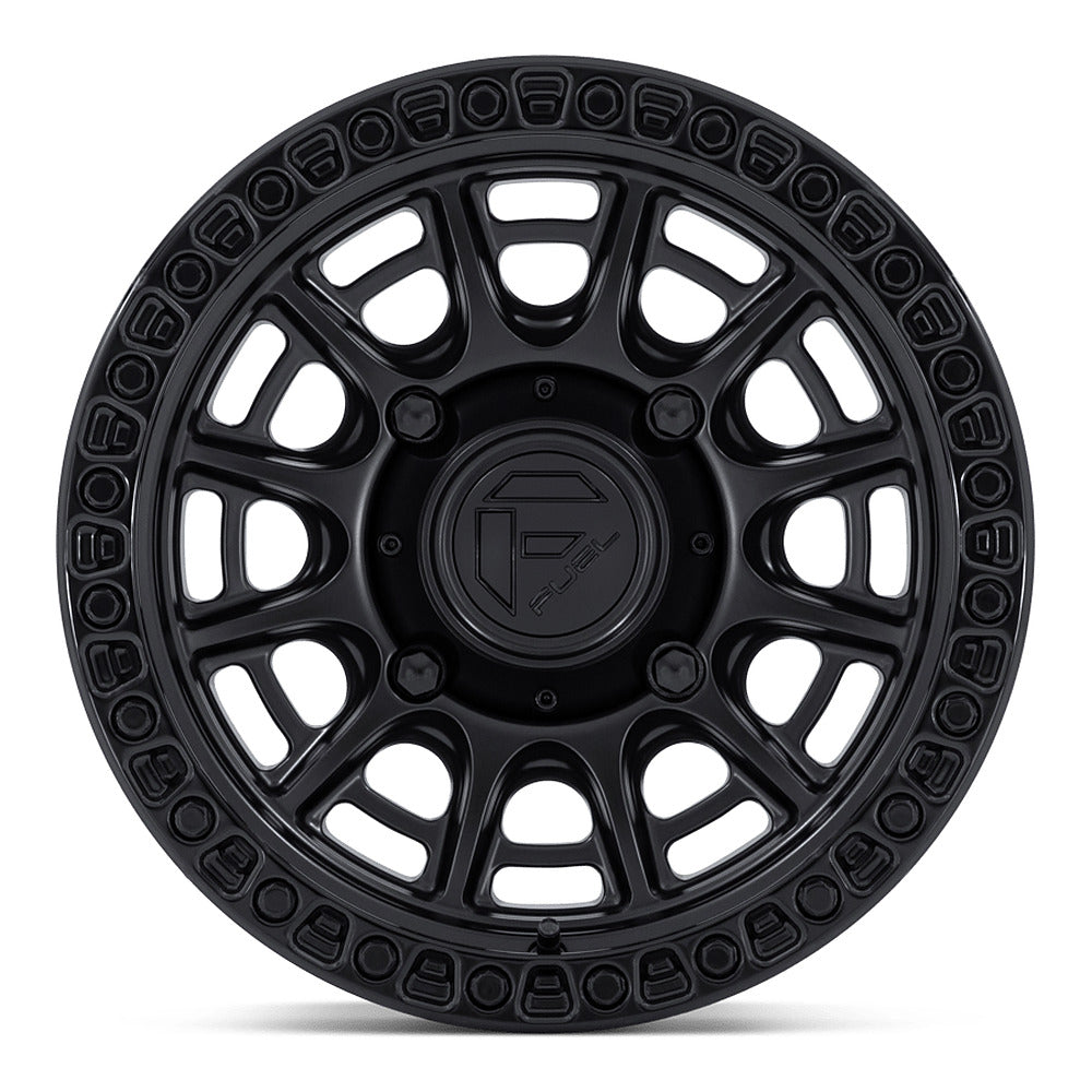 Fuel Cycle FV832 UTV wheel in matte black with gloss black lip, straight-on face view
