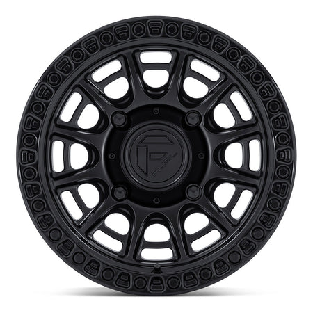 Fuel Cycle FV832 UTV wheel in matte black with gloss black lip, straight-on face view