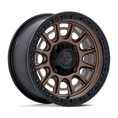 Fuel Cycle FV832 UTV wheel in matte bronze with matte black lip, angled front view