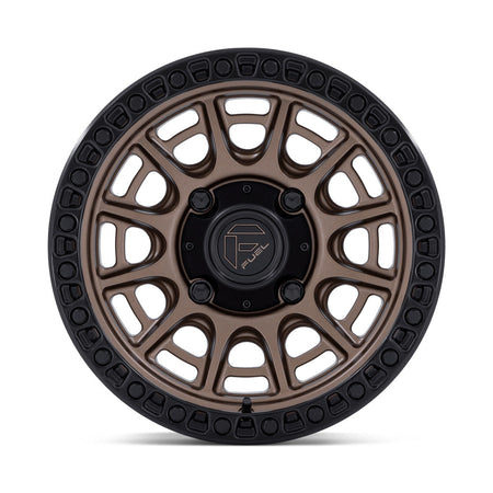 Fuel Cycle FV832 UTV wheel in matte bronze with matte black lip, straight-on face view