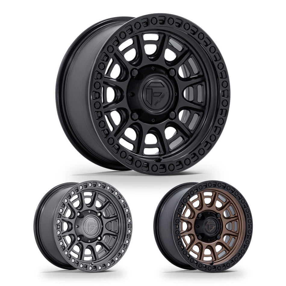 Fuel Cycle (FV832) UTV wheel in every finish: matte black with gloss black lip, gloss gunmetal and matte bronze with matte black lip