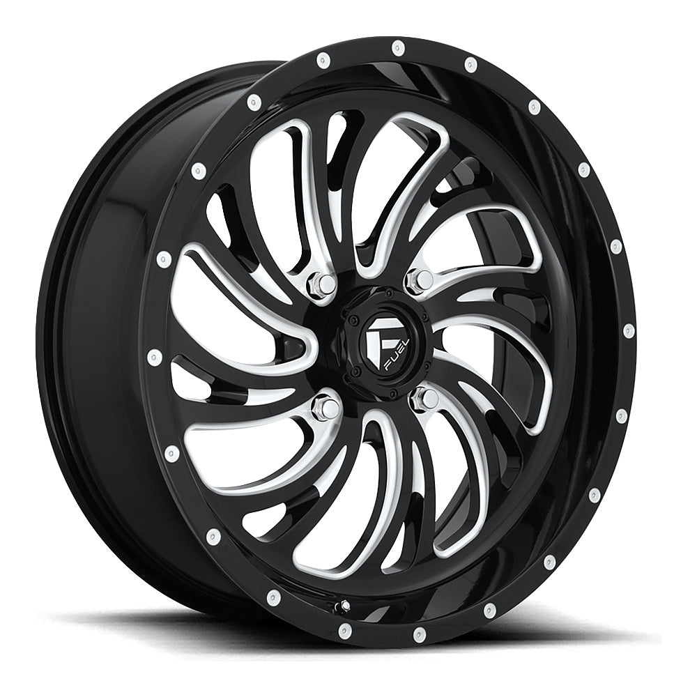 Fuel Kompressor D641 UTV wheel in gloss black milled, angled front view, 18x7 / 20x7 / 22x7 / 24x7