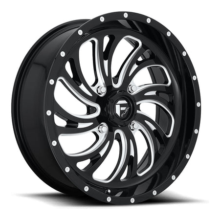 Fuel Kompressor D641 UTV wheel in gloss black milled, angled front view, 18x7 / 20x7 / 22x7 / 24x7