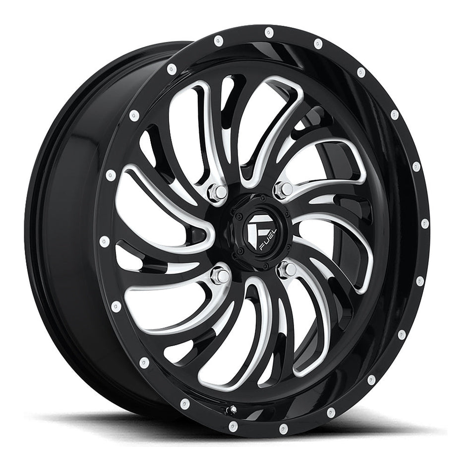 Fuel Kompressor D641 UTV wheel in gloss black milled, angled front view, 18x7 / 20x7 / 22x7 / 24x7