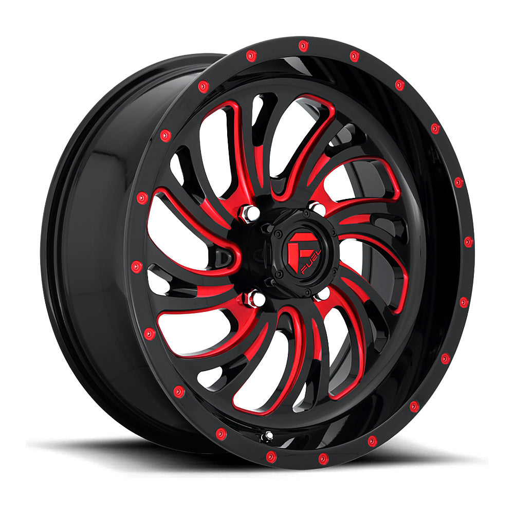 Fuel Kompressor D642 UTV wheel in gloss black red tinted clear, angled front view
