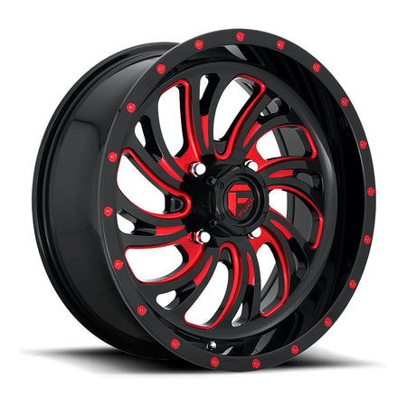 Fuel Kompressor D642 UTV wheel in gloss black red tinted clear, angled front view
