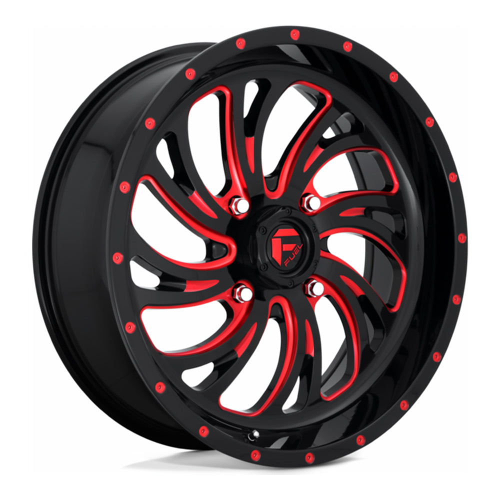 Fuel Kompressor D642 UTV wheel in gloss black red tinted clear, angled front view