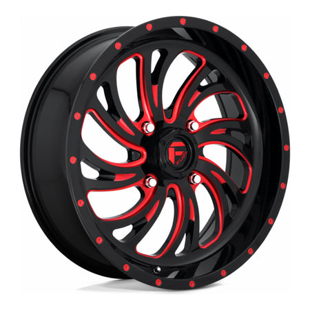 Fuel Kompressor D642 UTV wheel in gloss black red tinted clear, angled front view