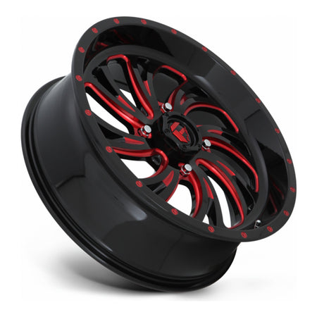 Fuel Kompressor D642 UTV wheel in gloss black red tinted clear, side angle showing the barrel and lip