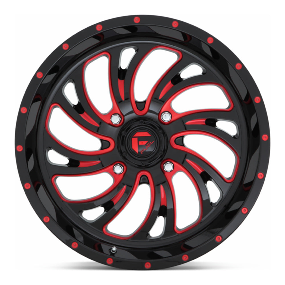 Fuel Kompressor D642 UTV wheel in gloss black red tinted clear, straight-on face view
