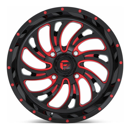 Fuel Kompressor D642 UTV wheel in gloss black red tinted clear, straight-on face view