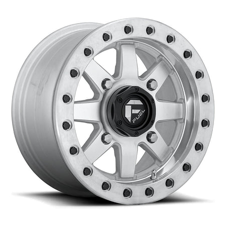 Fuel Maverick Beadlock D937 UTV wheel in raw machined, angled front view