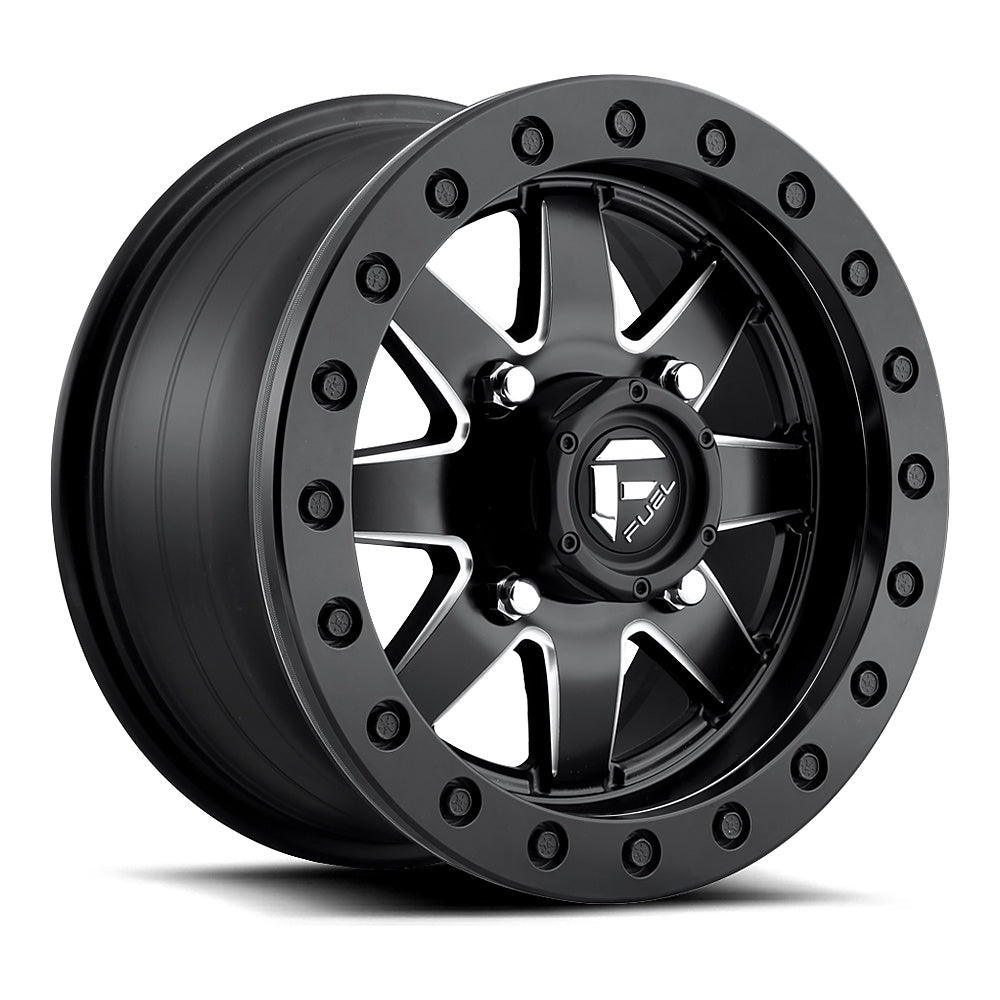 Fuel Maverick Beadlock D938 UTV wheel in matte black milled, angled front view