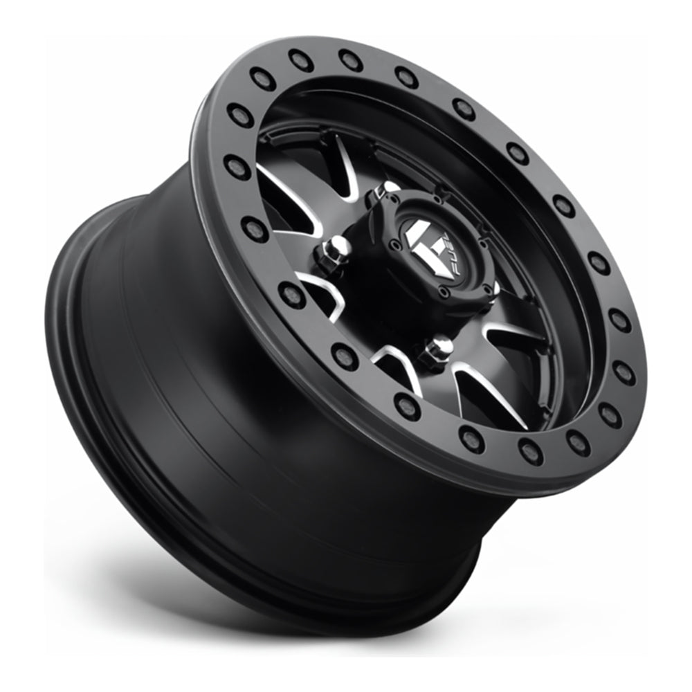 Fuel Maverick Beadlock D938 UTV wheel in matte black milled, side angle showing the barrel and lip