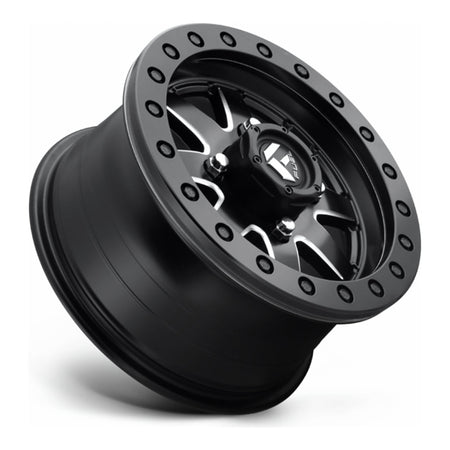 Fuel Maverick Beadlock D938 UTV wheel in matte black milled, side angle showing the barrel and lip