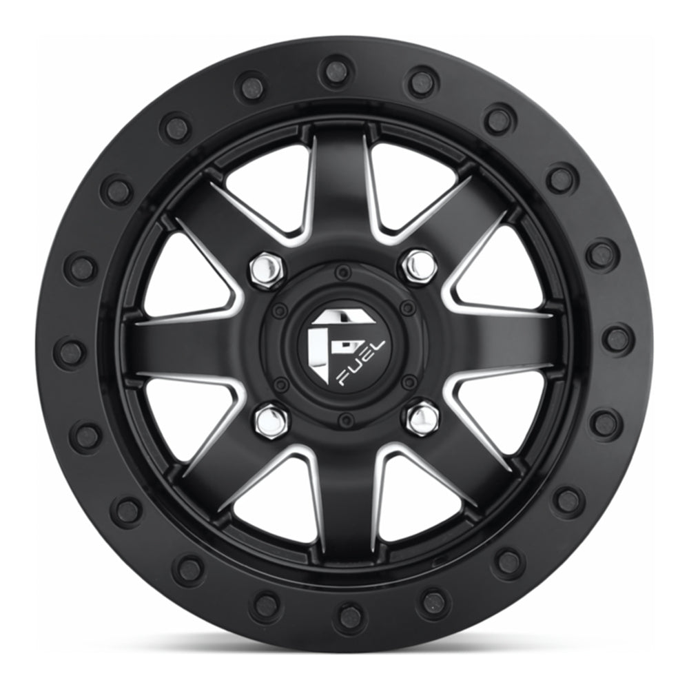 Fuel Maverick Beadlock D938 UTV wheel in matte black milled, straight-on face view