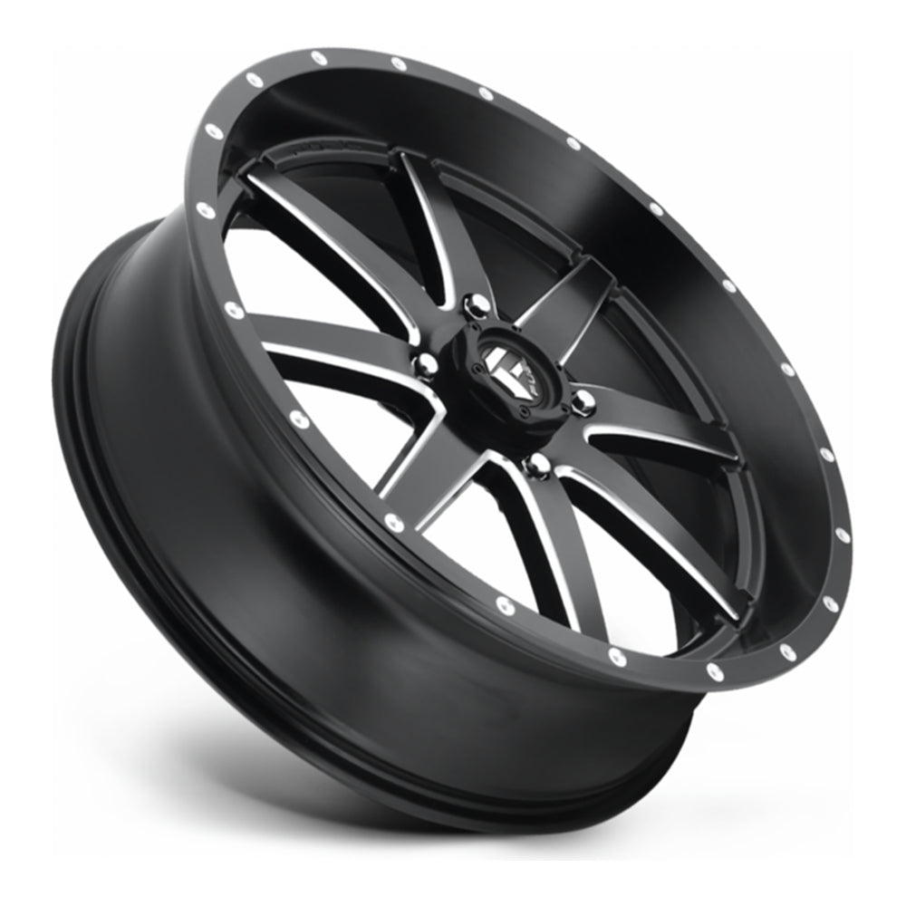Fuel Maverick D538 UTV wheel in matte black milled, side angle showing the barrel and lip