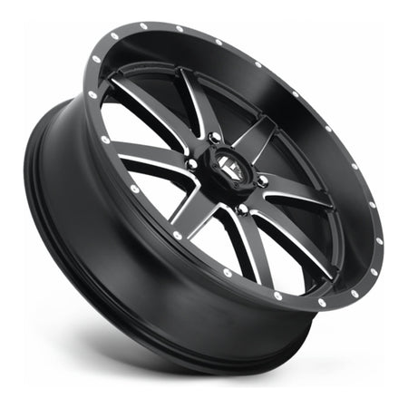 Fuel Maverick D538 UTV wheel in matte black milled, side angle showing the barrel and lip