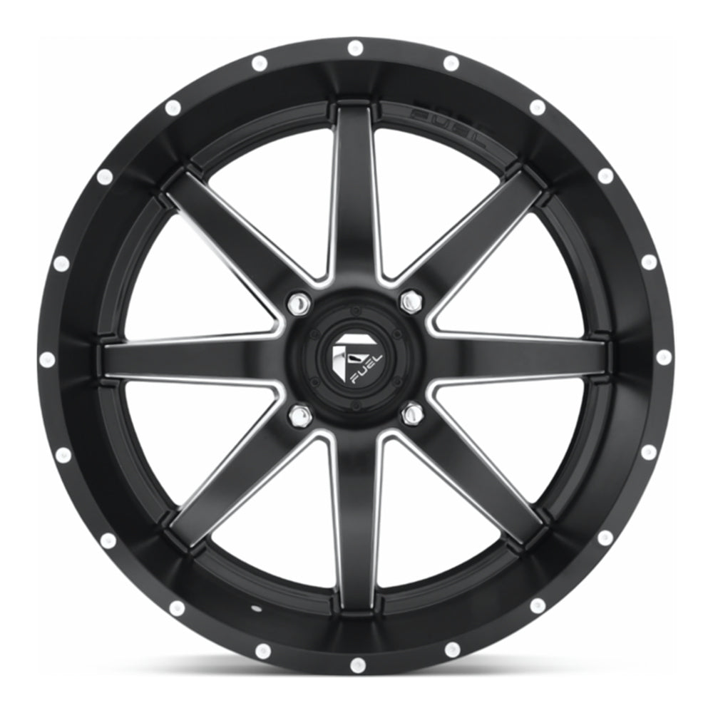 Fuel Maverick D538 UTV wheel in matte black milled, straight-on face view