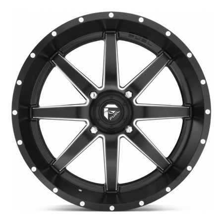 Fuel Maverick D538 UTV wheel in matte black milled, straight-on face view
