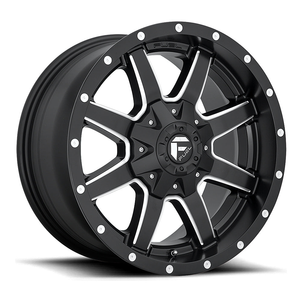 Fuel Maverick D538 UTV wheel in matte black milled, angled front view, 15x10