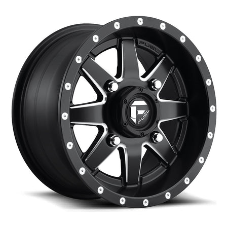 Fuel Maverick D538 UTV wheel in matte black milled, angled front view, 15x7 / 16x7