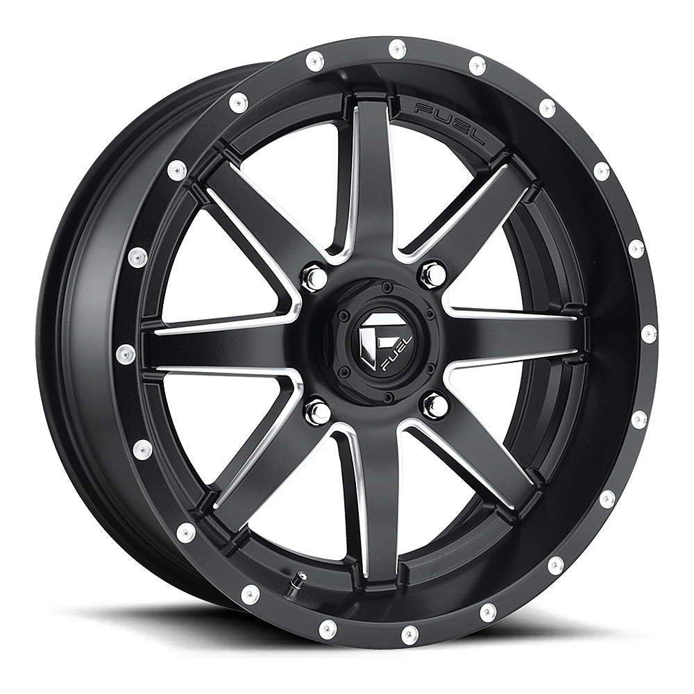 Fuel Maverick D538 UTV wheel in matte black milled, angled front view, 18x7