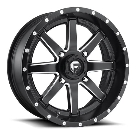 Fuel Maverick D538 UTV wheel in matte black milled, angled front view, 18x7