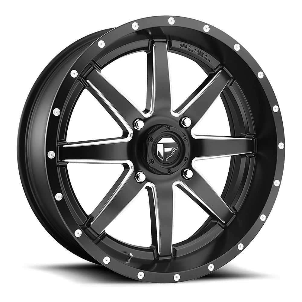 Fuel Maverick D538 UTV wheel in matte black milled, angled front view, 20x7