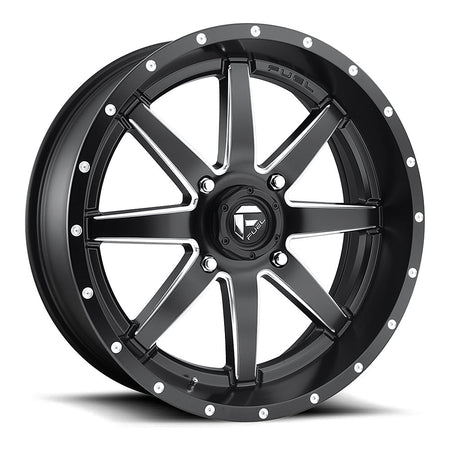Fuel Maverick D538 UTV wheel in matte black milled, angled front view, 20x7