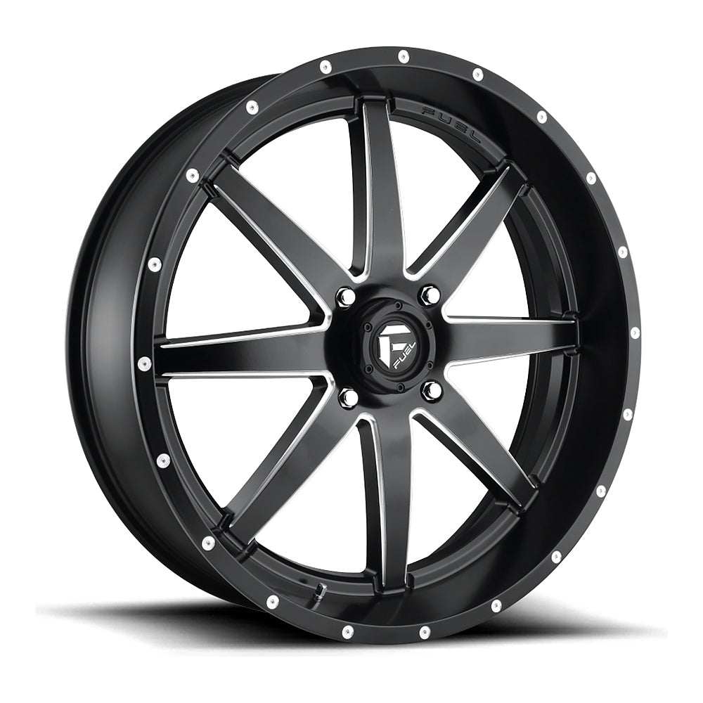 Fuel Maverick D538 UTV wheel in matte black milled, angled front view, 24x7