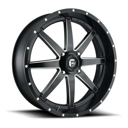 Fuel Maverick D538 UTV wheel in matte black milled, angled front view, 24x7