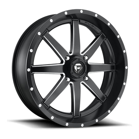 Fuel Maverick D538 UTV wheel in matte black milled, angled front view