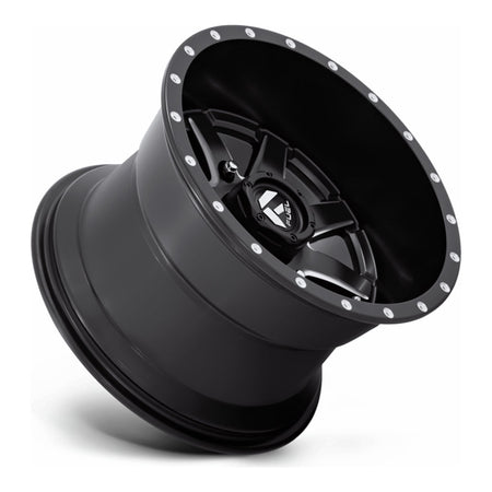 Fuel Maverick D538 UTV wheel in matte black milled, side angle showing the barrel and lip