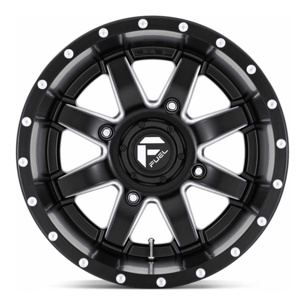 Fuel Maverick D538 UTV wheel in matte black milled, straight-on face view