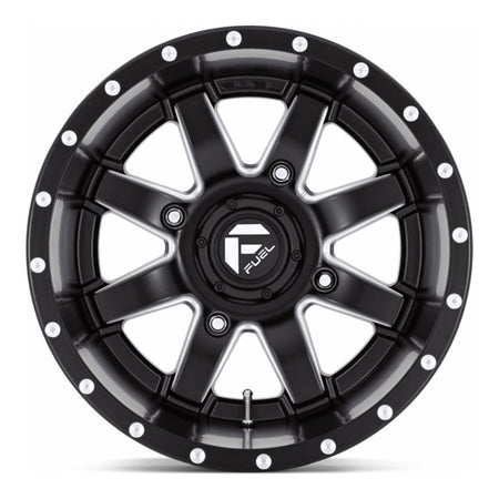 Fuel Maverick D538 UTV wheel in matte black milled, straight-on face view