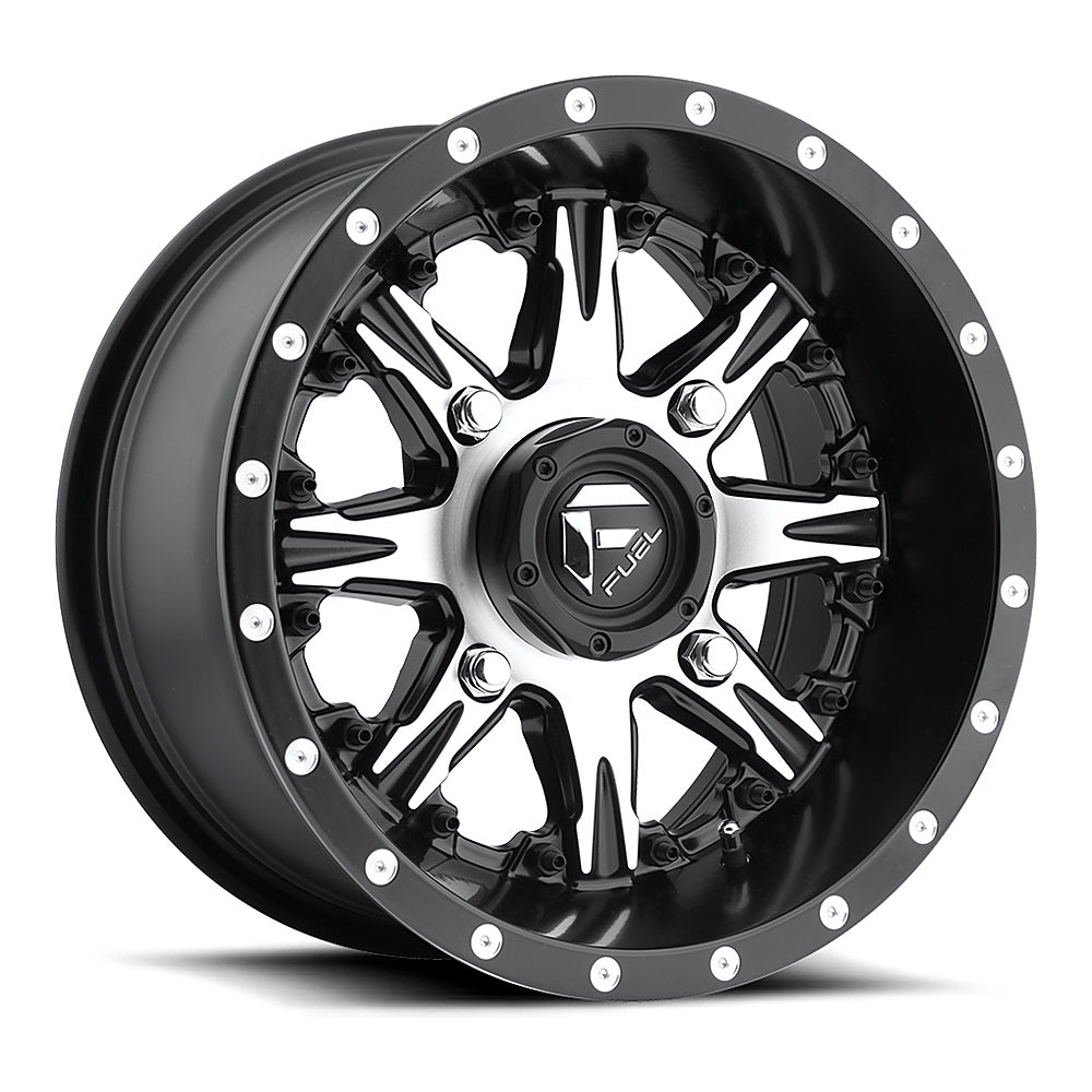 Fuel Nutz D541 UTV wheel in matte black machined, angled front view
