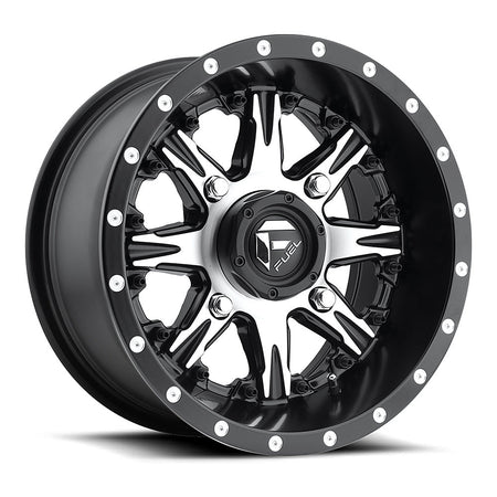 Fuel Nutz D541 UTV wheel in matte black machined, angled front view