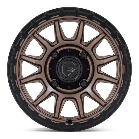 Fuel Piston FV866 UTV wheel in matte bronze with matte black lip, straight-on face view