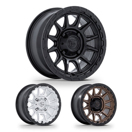 Fuel Piston (FV866) UTV wheel in every finish: matte black with gloss black lip, hyper silver machined with matte black lip and matte bronze with matte black lip