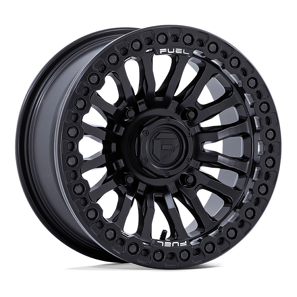 Fuel Rincon Beadlock FV125 UTV wheel in blackout, angled front view