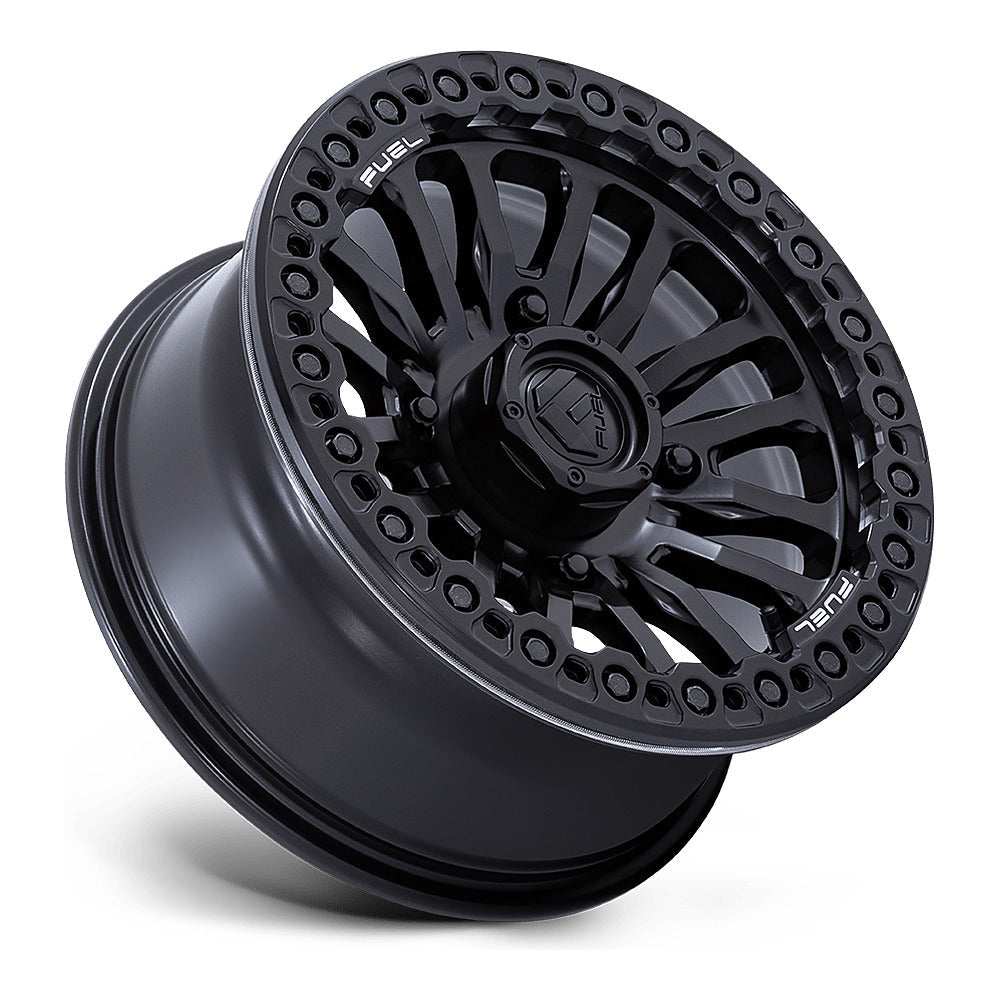 Fuel Rincon Beadlock FV125 UTV wheel in blackout, side angle showing the barrel and lip