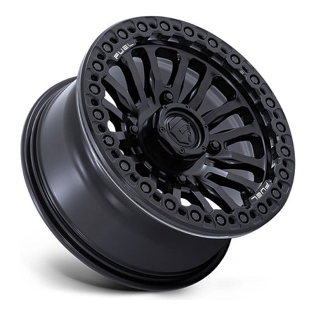 Fuel Rincon Beadlock FV125 UTV wheel in blackout, side angle showing the barrel and lip