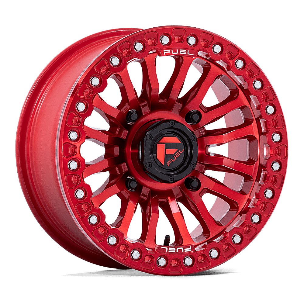 Fuel Rincon Beadlock FV125 UTV wheel in candy red, angled front view