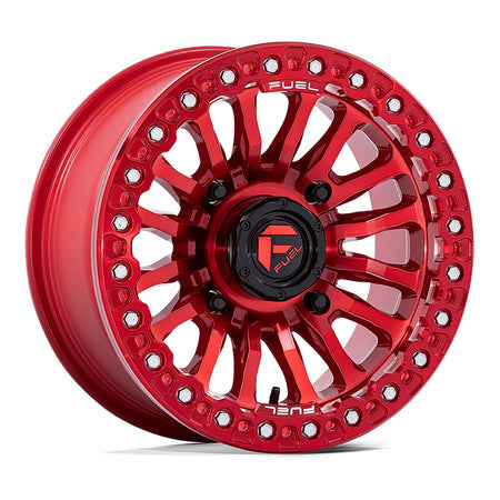 Fuel Rincon Beadlock FV125 UTV wheel in candy red, angled front view