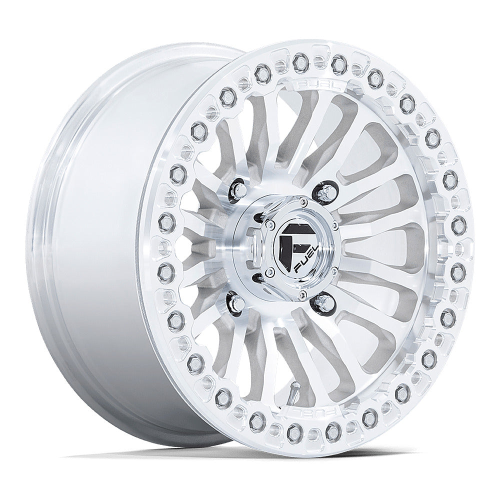 Fuel Rincon Beadlock FV125 UTV wheel in machined, angled front view