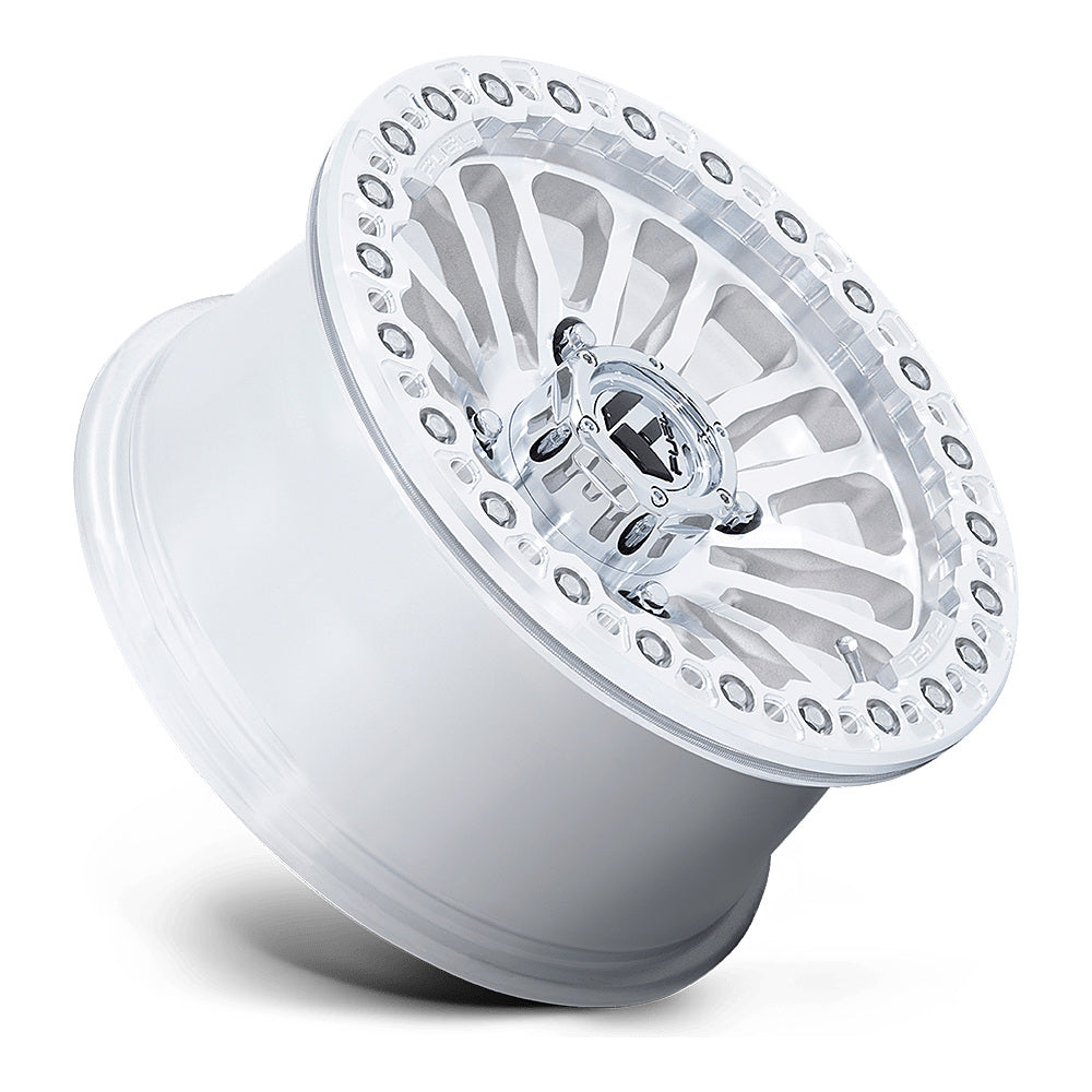 Fuel Rincon Beadlock FV125 UTV wheel in machined, side angle showing the barrel and lip