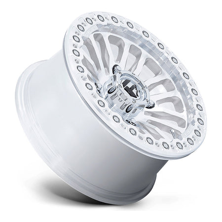 Fuel Rincon Beadlock FV125 UTV wheel in machined, side angle showing the barrel and lip